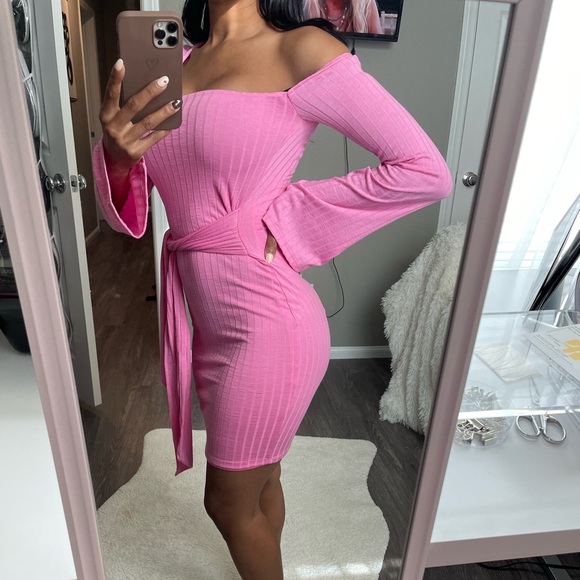 Hot Pink One Shoulder Mini Dress - Picture 3 of 4
